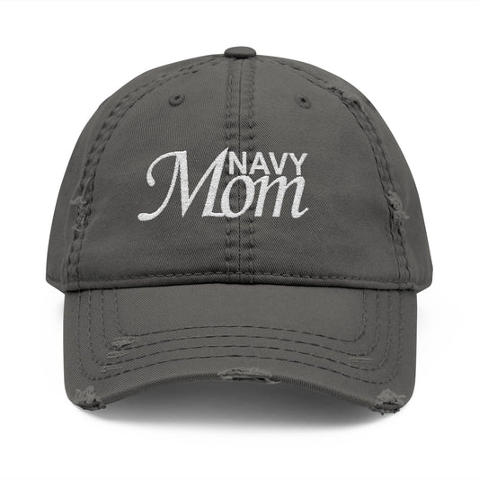 Distressed Navy Mom Hat - Embroidered